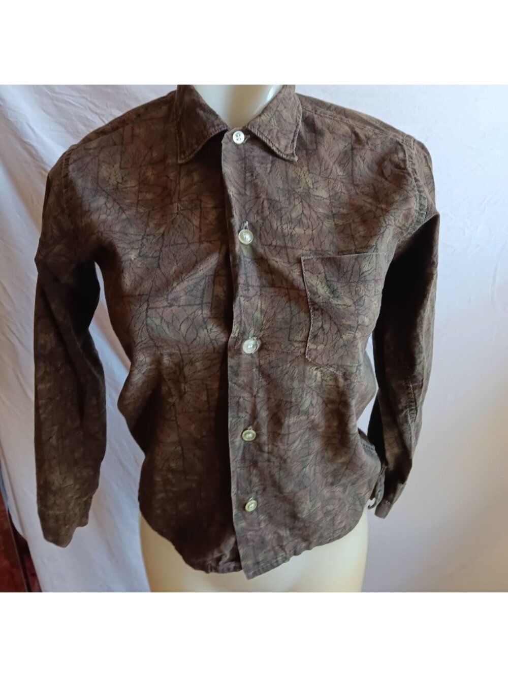 Rockabilly True Vintage 1950's Small Top Croton Button-Up Shirt Leaf Print